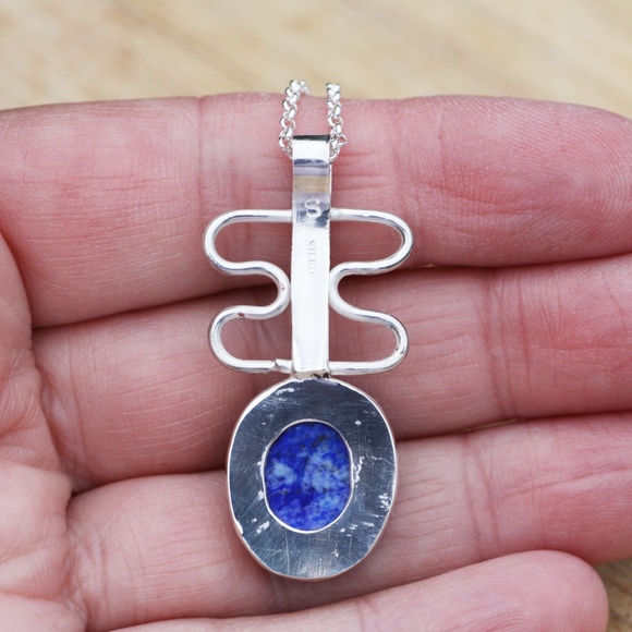 Handmade Large Natural Blue Lapis Pendant Sterling Silver - Picture 5 of 5
